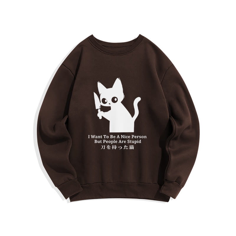 Black Cat With A Knife Japan Classic Crew Neck Sweatshirt - Coffee - US16-18(2XL) - image 8