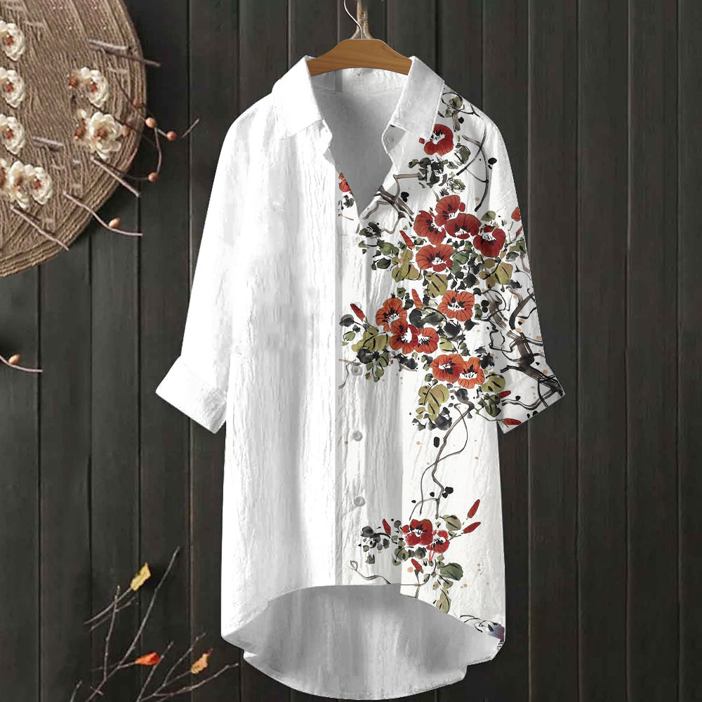Japanese Trumpet Flower Print Casual Shirt 