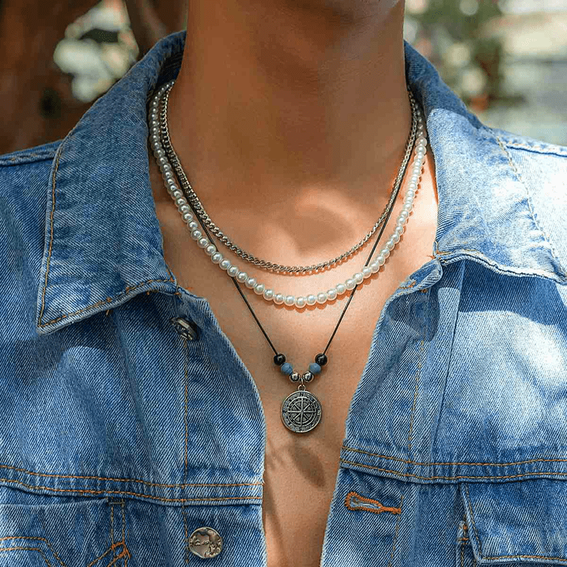 Holiday Fashion Habitat Compass Pearl Turquoise Necklace - Silver - one size - image 1