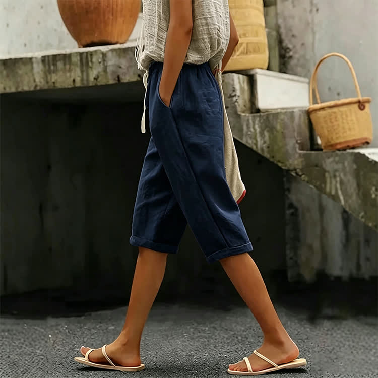 Elegant Solid Casual Pocket Mid Short Pants  - Navy Blue - US 24 (4XL) - image 6