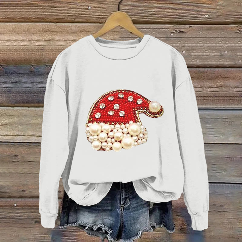 Christmas Hat Jewelry Print Long-Sleeved Sweatshirt - White - US16-18(2XL) - image 4