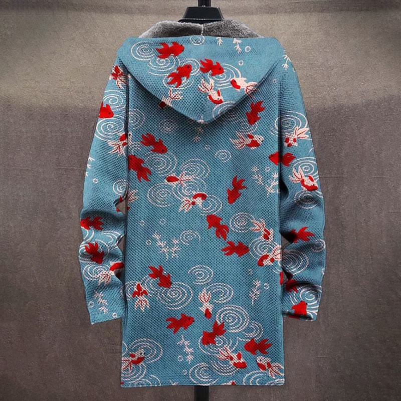 Retro Japanese Goldfish Dotted Ripp Print Unisex Plush Thick Long-sleeved Fleece Jacket - image 2