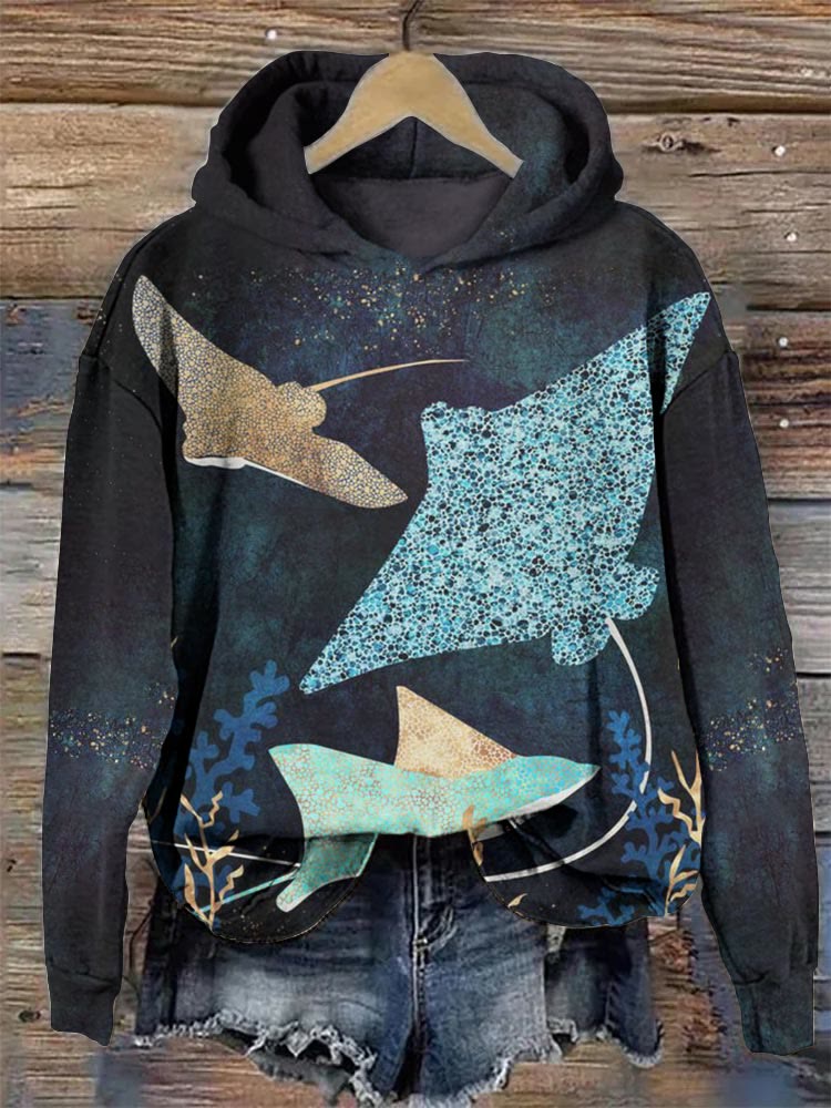 Ladies mountain treetop store print hooded sweatshirt