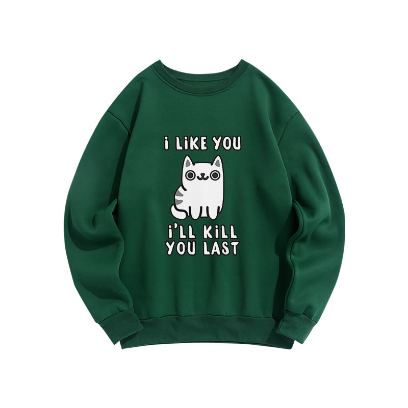 Vintage Funny Slogan Cat Print Crew Neck Sweatshirt - Green - US16-18(2XL) - image 7
