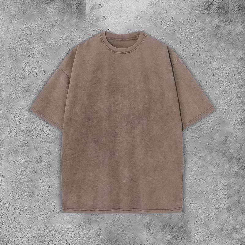 Unisex 100% Cotton Solid Color Acid Washed T-shirt - Coffee - 3XL - image 3