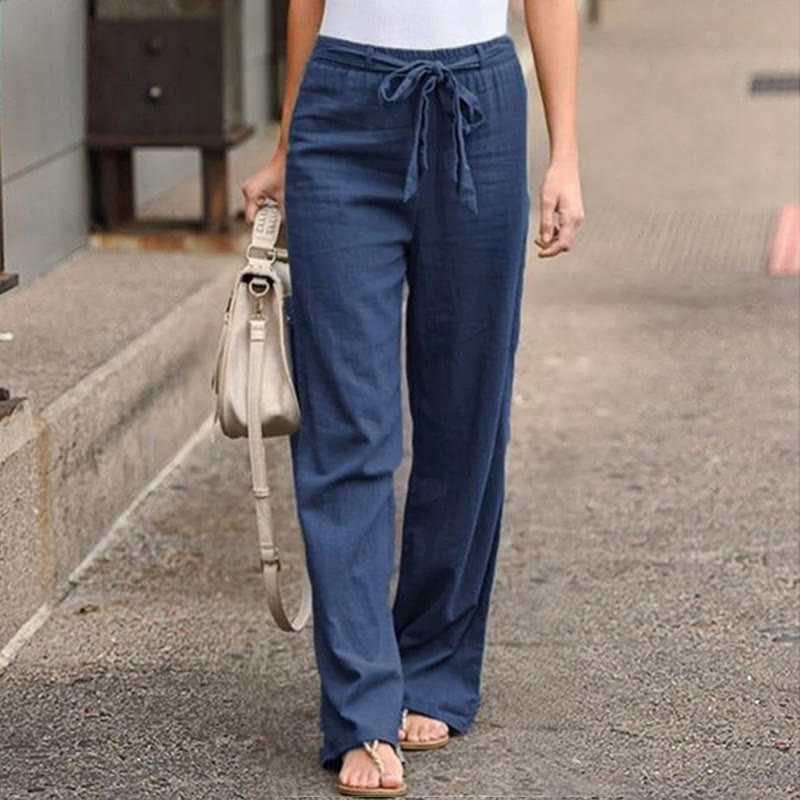 Cozy Solid Elastic Waist Loose-fit Drawstring Trousers - Blue - 5XL - image 5