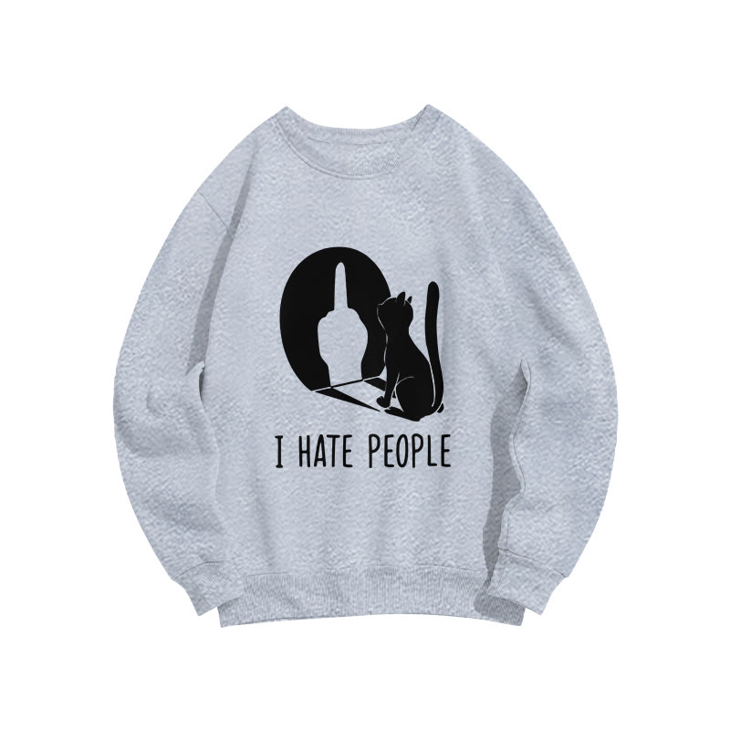 Unisex Fun Action Cat Taunt Print Long Sleeve Crew Neck Sweatshirt - Grey - US16-18(2XL) - image 3