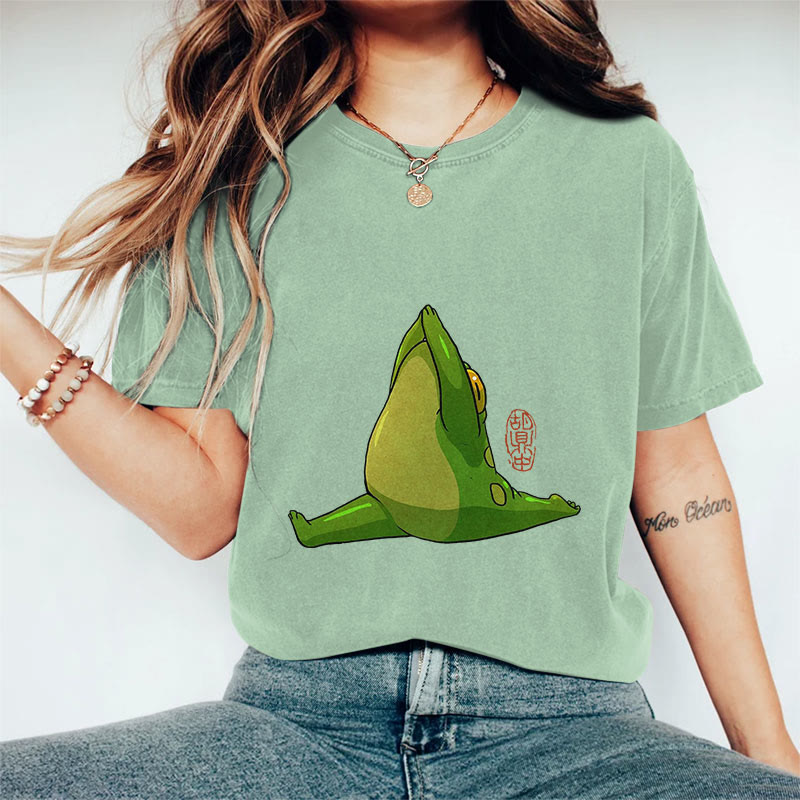 100% Cotton Funny Frog Doing Yoga Art Print Casual T-shirt - Light Green - 2XL - image 6