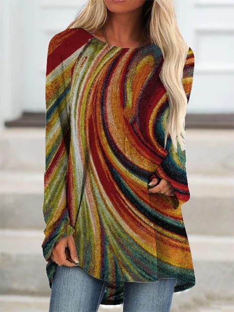 Women's Plus Size Long Sleeve Crew Neck Loose Casual Tunic Top  - Orange - 8XL - image 1