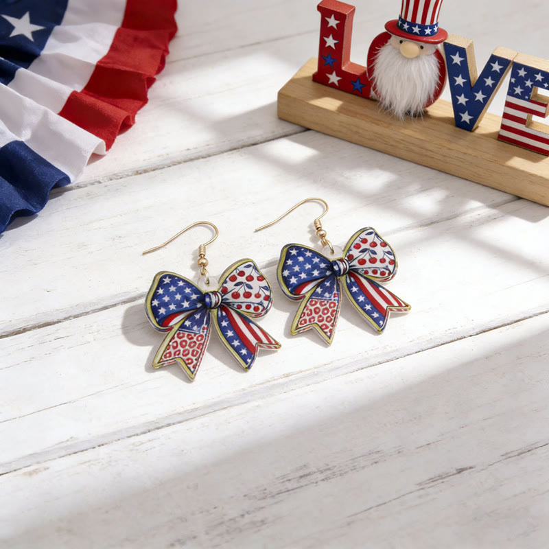 Independence Day Acrylic & Alloy Earrings - bow - one size - image 3