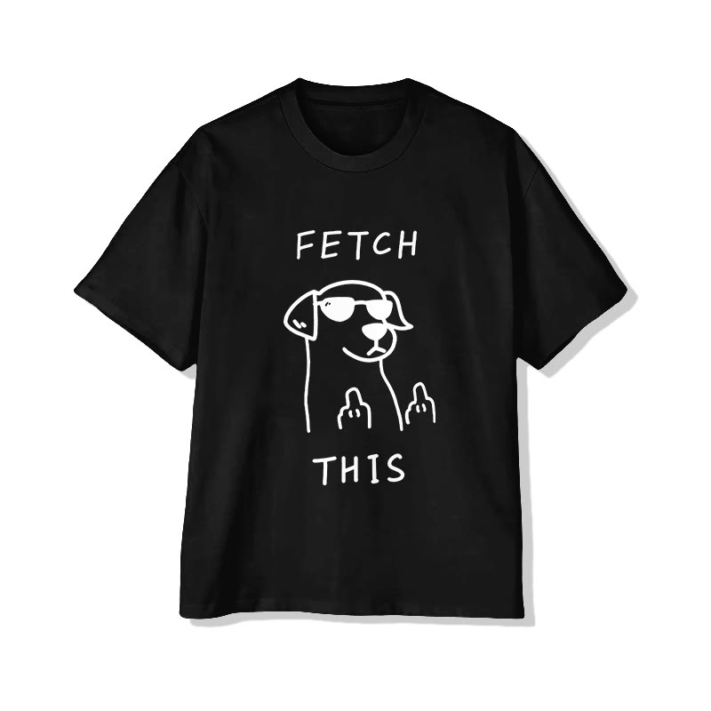 Unisex Fetch This Dog Print Short Sleeved Crew Neck T-shirt - Black - 2XL - image 5