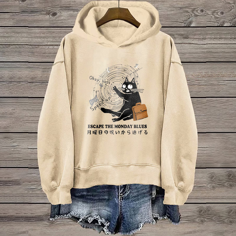 Cute Cat Print Casual Long Sleeve Hoodie - Apricot - 8XL - image 1