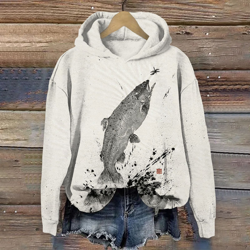 Japanese Art Fish Print Print Casual Hoodie - Apricot - 8XL - image 1
