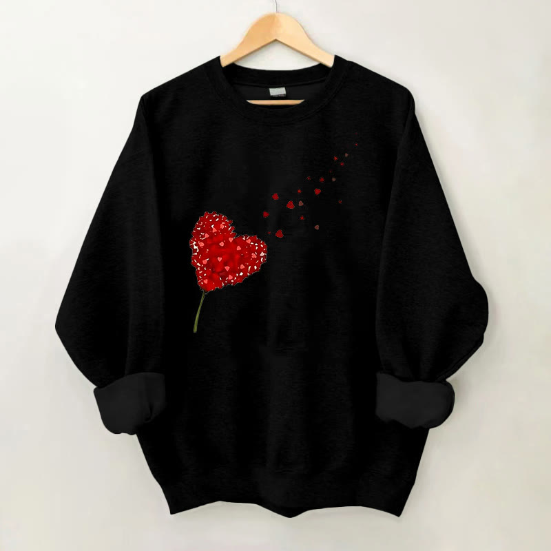 100% Cotton Valentine's Day Heart Print Crew Neck Sweatshirt - Black - 2XL - image 3
