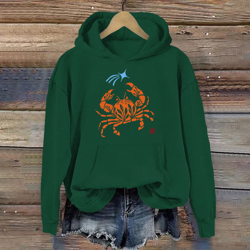 100% Cotton Cute Floral Crab Print Women's Hoodie - Green - 2XL - image 5