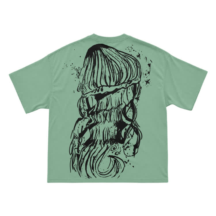 Bleach Line Art Jellyfish Back Graphic T-shirt - Light Green - US16-18(2XL) - image 8