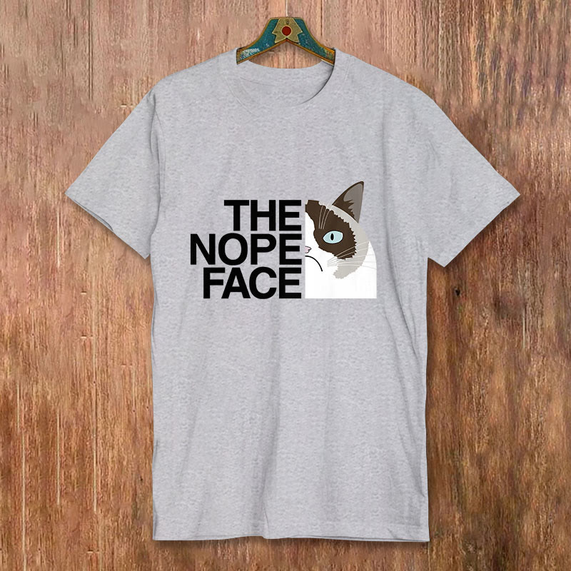 100% Cotton Funny The Nope Face Cat Print T-shirt - Grey - 2XL - image 6