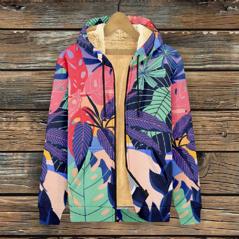 Women's Colorful Tree Leaves Art Print Fleece Jacket - image 2
