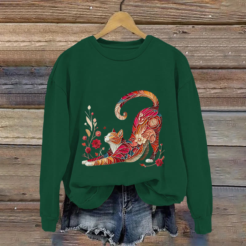 Colorful Cat Origami Print Long Sleeved Sweatshirt - Green - US16-18(2XL) - image 3