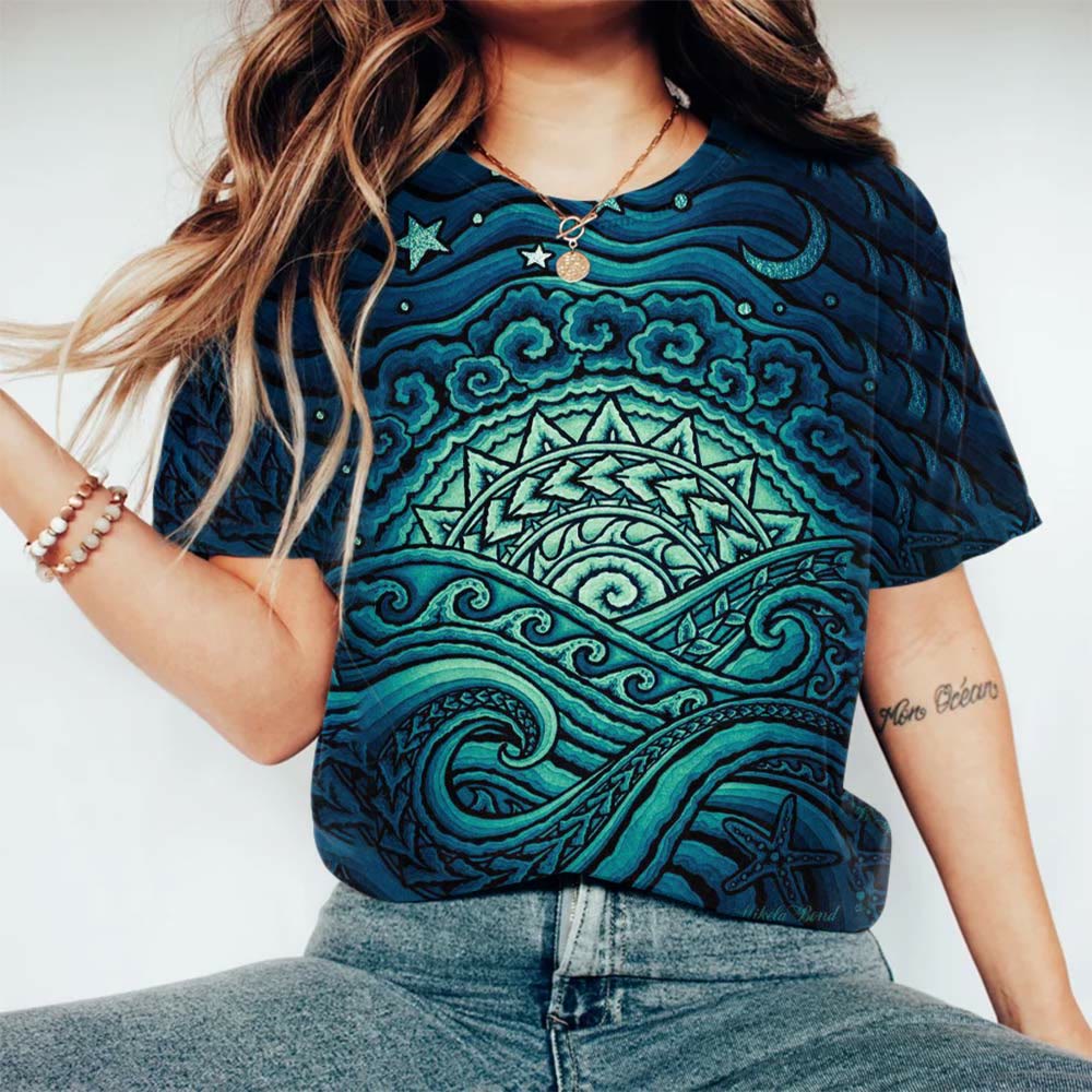 Vintage Mandala Wave Printed T-shirt