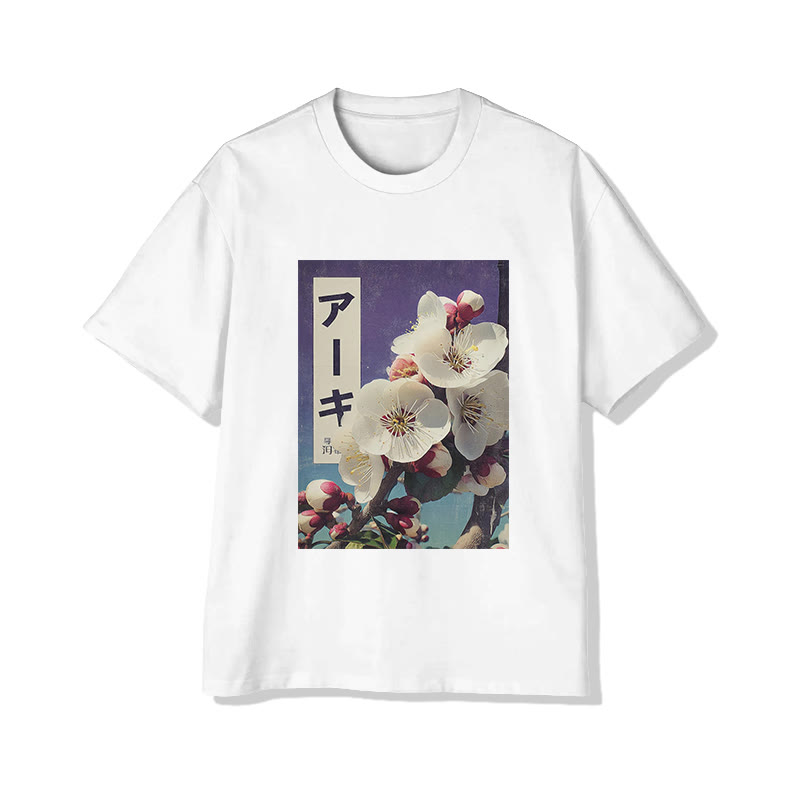 Retro Japanese Floral Art Print Short Sleeved Crew Neck T-shirt - White - 2XL - image 4