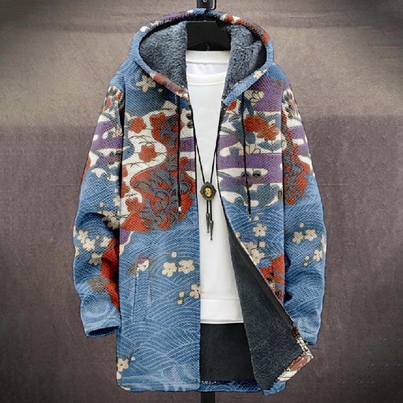 Tranquil Floral Pattern Art Print Unisex Plush Thick Long-sleeved Fleece Jacket Coat - image 2