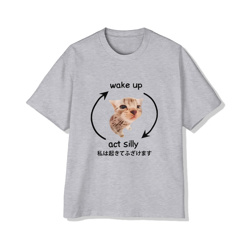 Unisex Funny Cat Print Short Sleeve Crew Neck T-shirt - Grey - 2XL - image 3