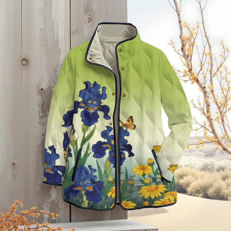 Japanese Watercolor Sunflower Art Print Outerwear Jackets - Green - 4XL - image 3