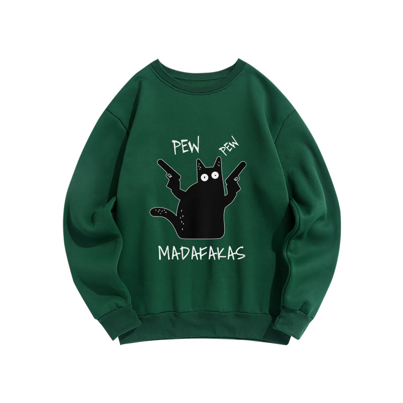 Unisex Fun Cat Print Long Sleeve Crew Neck Sweatshirt - Green - US16-18(2XL) - image 6