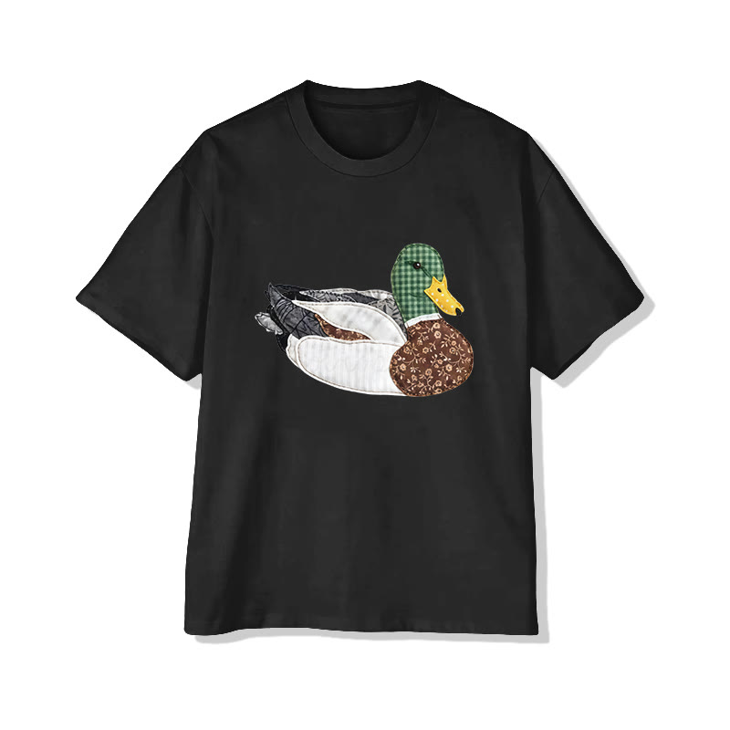 Rural Floral Farm Friend duck pattern Print Pattern Cotton Print T-Shirt - Black - US16-18(2XL) - image 7