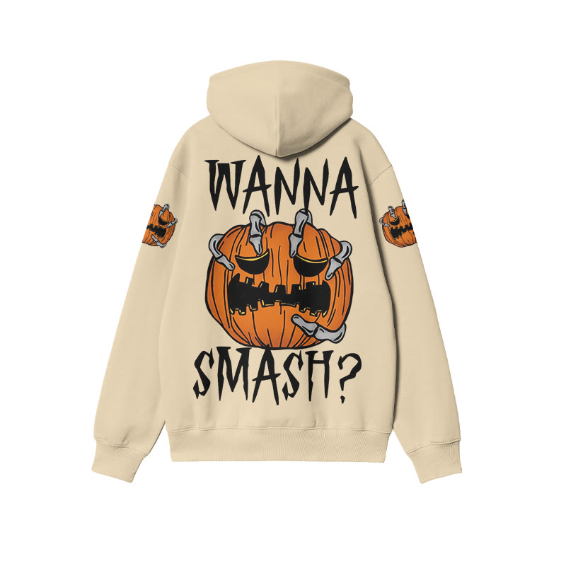 Unisex 100% Cotton Wanna Smash Halloween Print Hoodie - Apricot - US16-18(2XL) - image 4