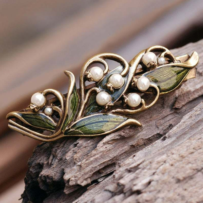 Women's Elegant Enamel Green Leaf Pearl Hollow Hairpin - image 2