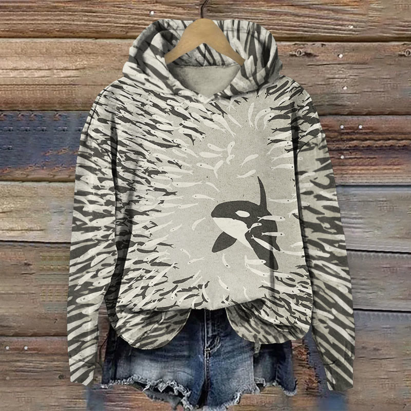 Orca And Herring Ball Art Print Long Sleeve Hoodie - Apricot - 8XL - image 4