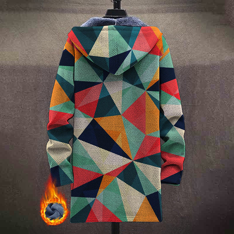 Retro Colorful Geometric Elements Pattern Print Unisex Plush Thick Long-sleeved Fleece Jacket Coat - image 3