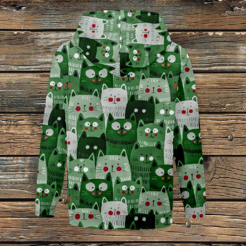 Women's Lovely Stacked Cartoon Cats Print Fleece Jacket - image 3