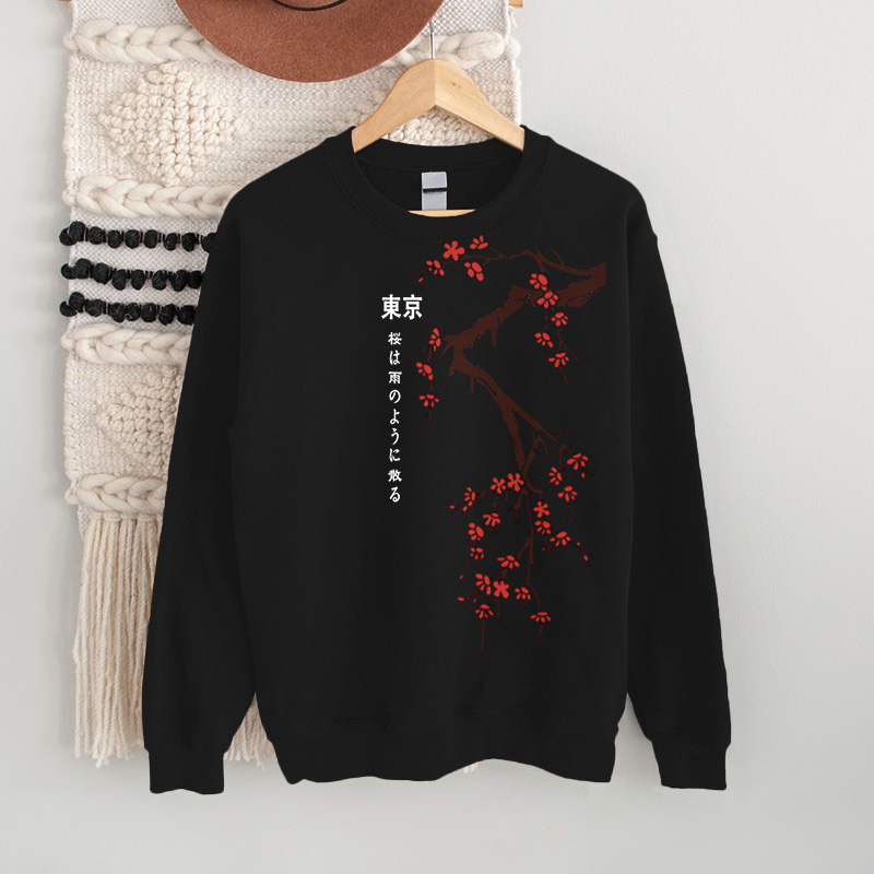 Dashingsoul 100% Cotton Tokyo Japanese Cherry Blossoms Print Sweatshirt