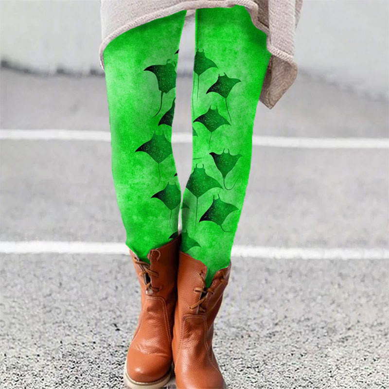 Vintage Manta Ray Art Print Leggings - Green - 5XL - image 6