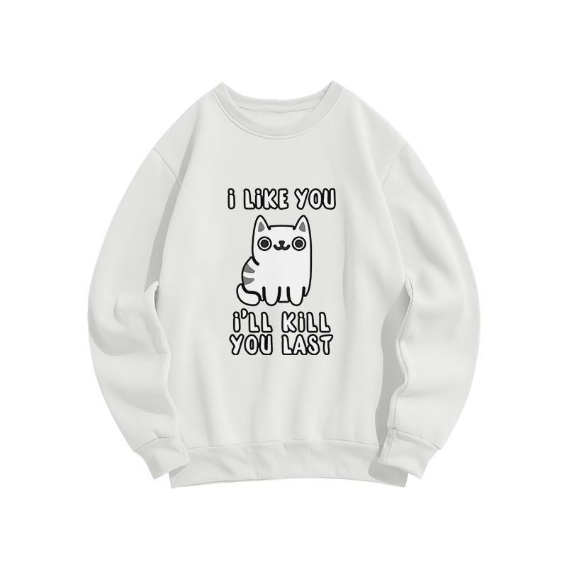 Vintage Funny Slogan Cat Print Crew Neck Sweatshirt - White - US16-18(2XL) - image 3