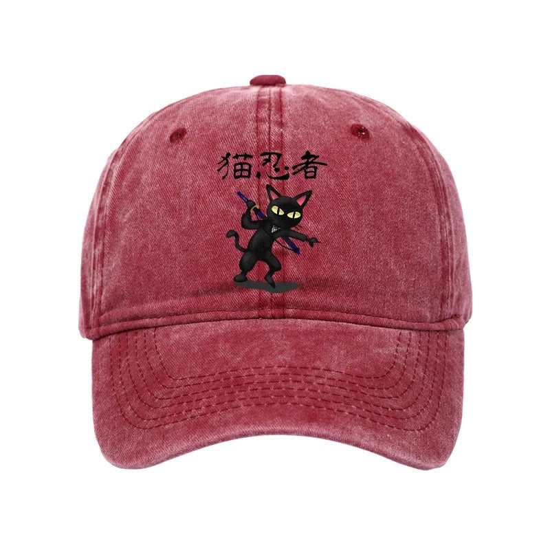 Unisex 100% Cotton Ninja Cat Vintage Print Cap - Rose - one size - image 6