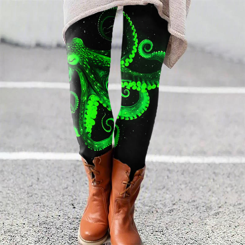 Three-dimensional Creative Octopus Art Print Leggings - Green - 5XL - image 3
