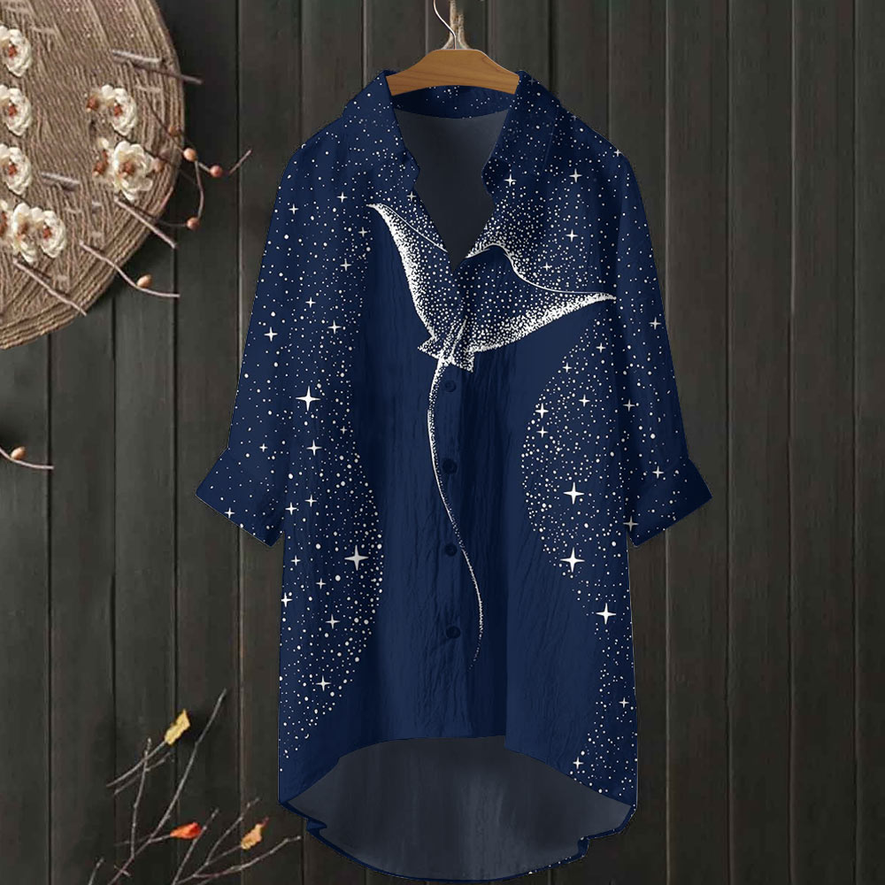 Starry Spotted Eagle Rays Print Casual Shirt 