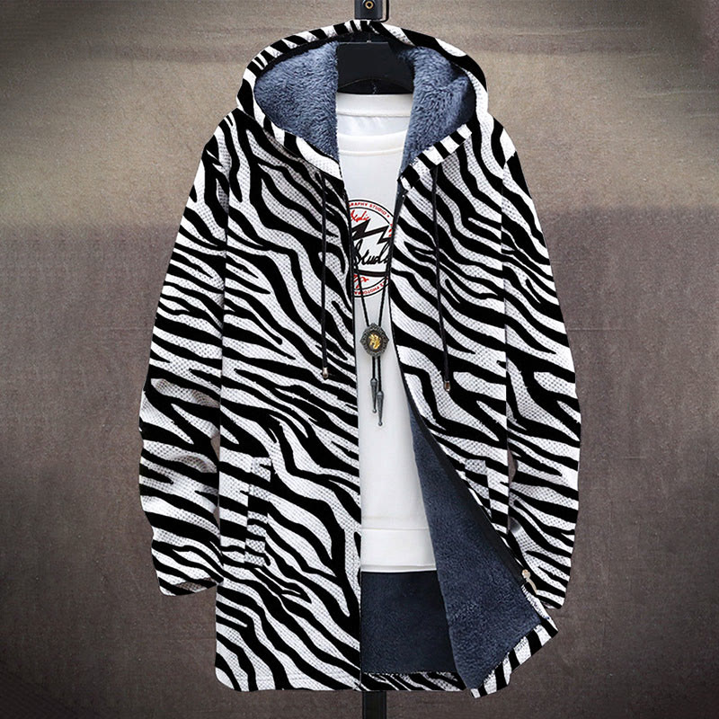 Zebra Stripes Pattern Print Unisex Plush Thick Long-sleeved Fleece Jacket Coat - image 2