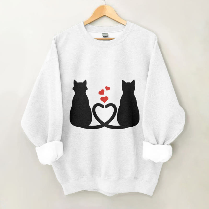 100% Cotton Valentine's Day Cat Hearts Print Crew Neck Sweatshirt - White - 2XL - image 5