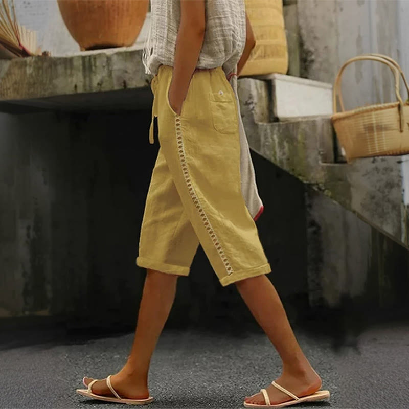 Solid Color Loose Hollow Casual Pants - Yellow - US28-30(5XL) - image 8