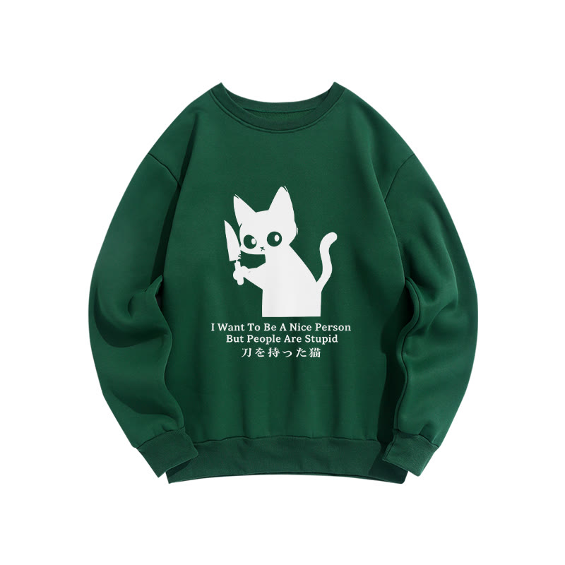 Black Cat With A Knife Japan Classic Crew Neck Sweatshirt - Green - US16-18(2XL) - image 7