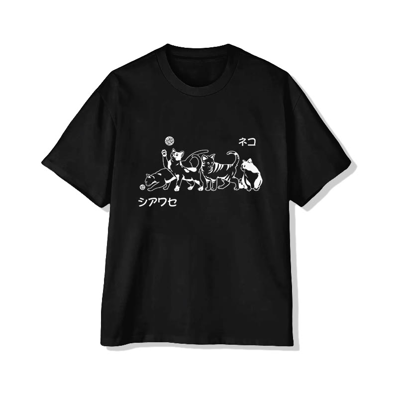 Unisex Fun Cat Pattern Short Sleeve Crew Neck T-Shirt - Black - 2XL - image 4