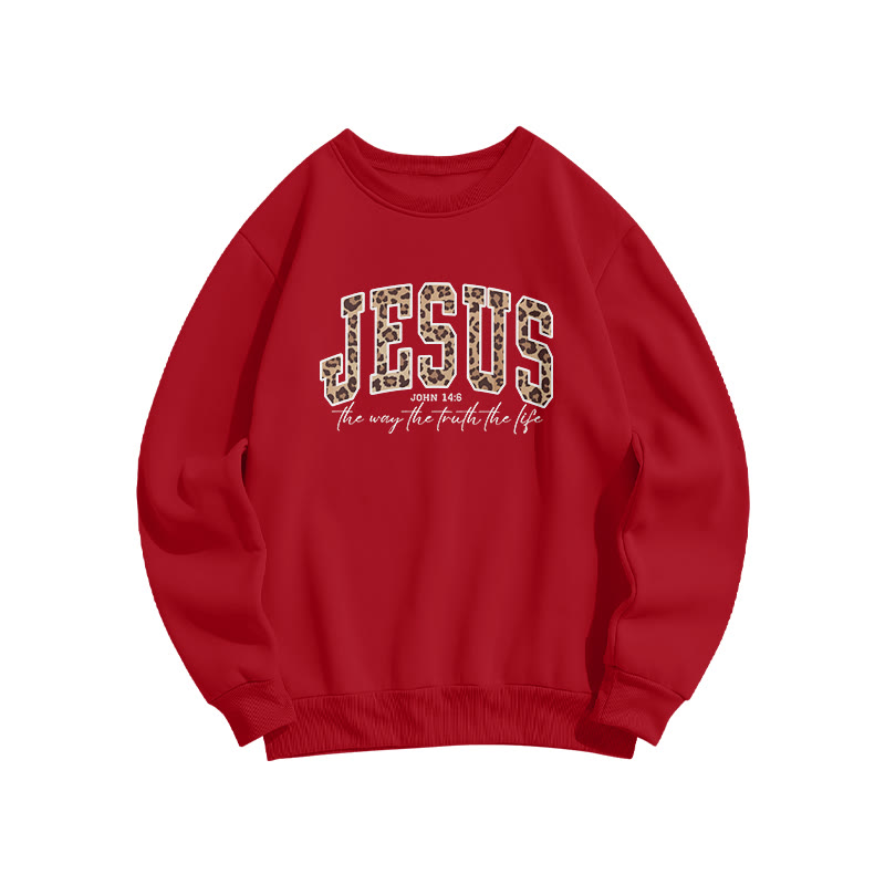 Unisex Jesus Leopard Print Sweatshirt - Red - US16-18(2XL) - image 6