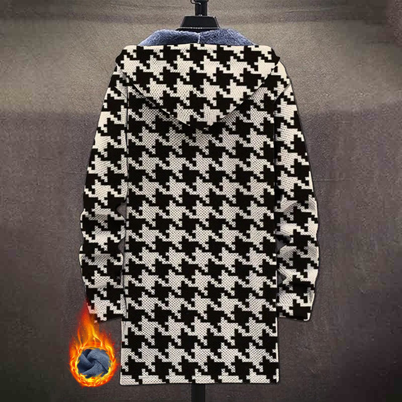 Vintage Classic Black And White Houndstooth Print Unisex Plush Thick Long-sleeved Fleece Jacket Coat - image 3