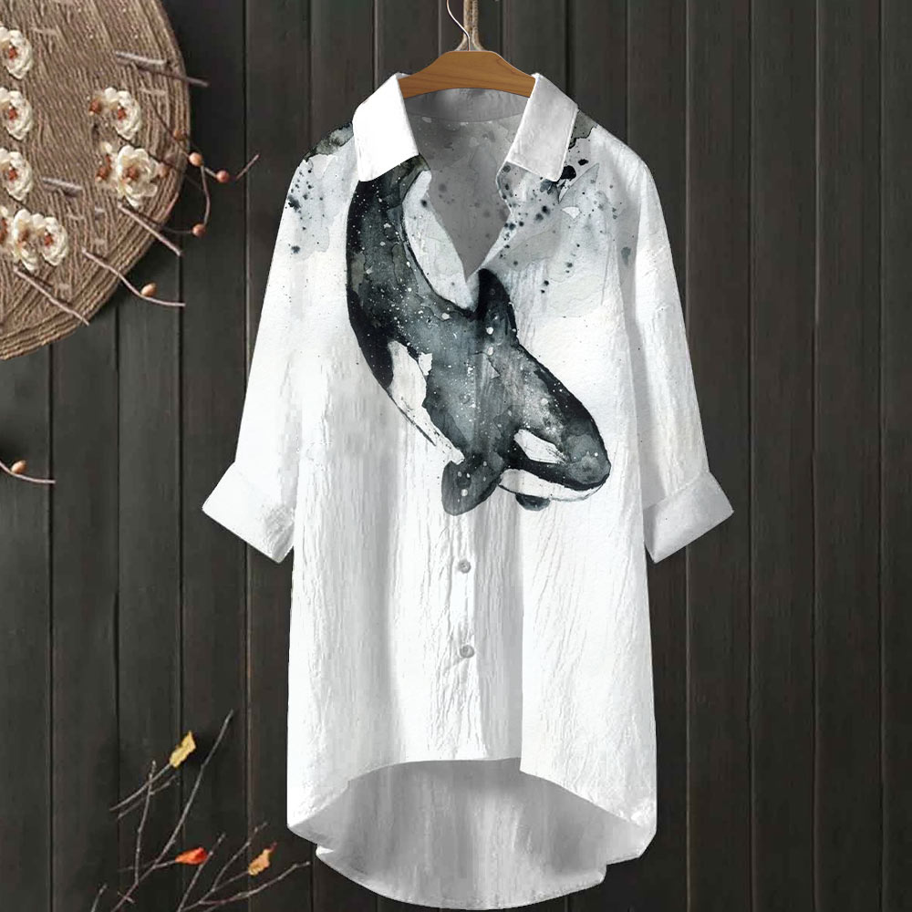 Watercolor Killer Whale Print Casual Shirt 