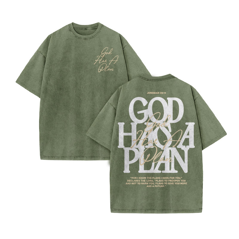 Jeremiah 29:11 God Has A Plan Print Acid Washed T-shirt - Army Green - US20-22(3XL) - image 6